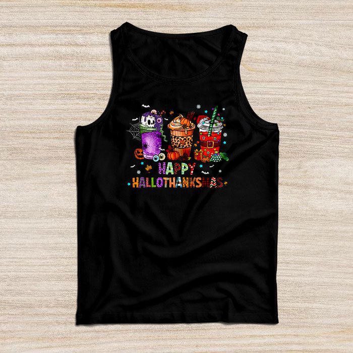 Happy Hallothanksmas Coffee Latte Halloween Thanksgiving Tank Top