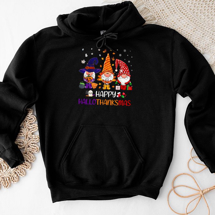 Happy Hallothanksmas Cute Gnomes Fall Halloween Women Girls Hoodie