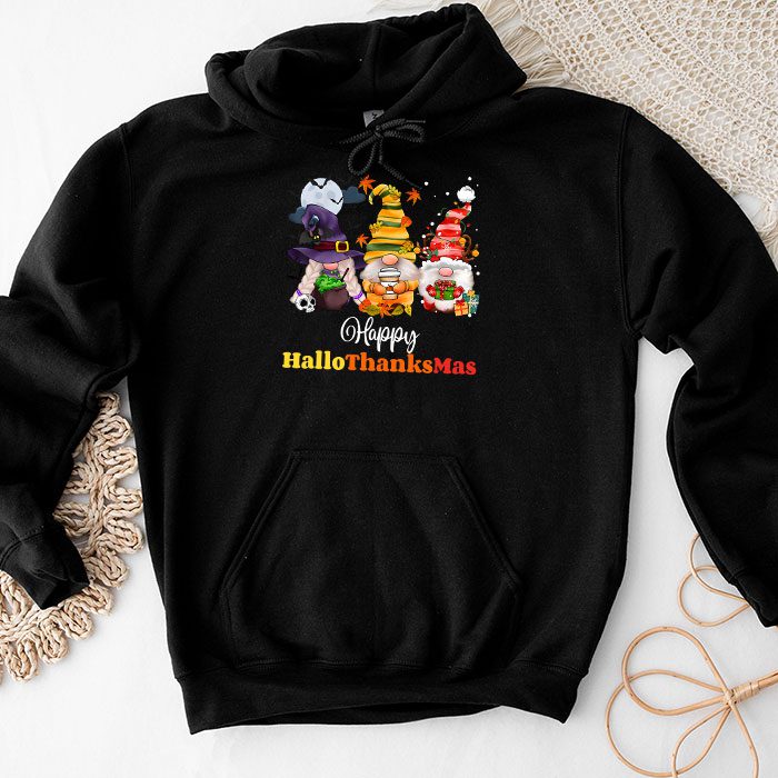 Happy Hallothanksmas Cute Gnomes Fall Halloween Women Girls Hoodie