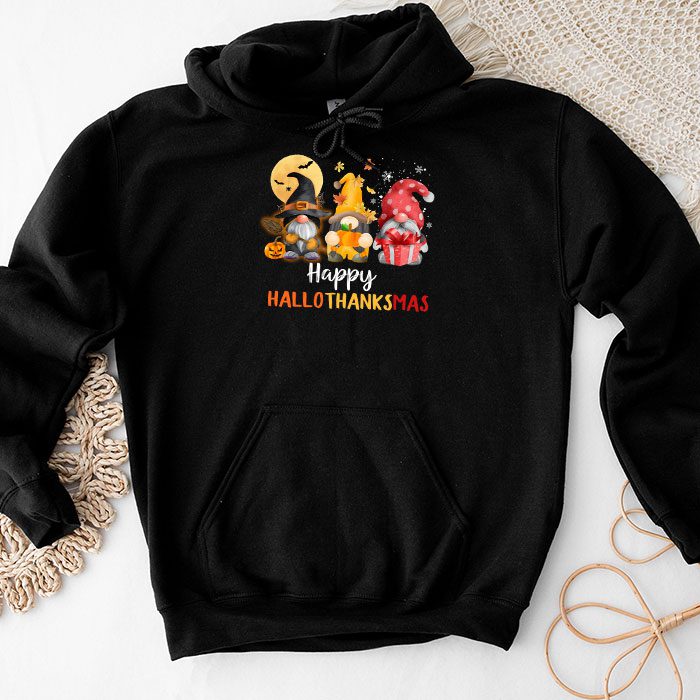 Happy Hallothanksmas Cute Gnomes Fall Halloween Women Girls Hoodie