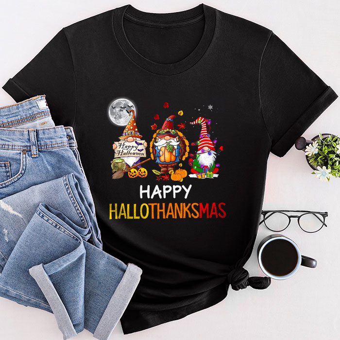 Happy Hallothanksmas Cute Gnomes Fall Halloween Women Girls T-Shirt