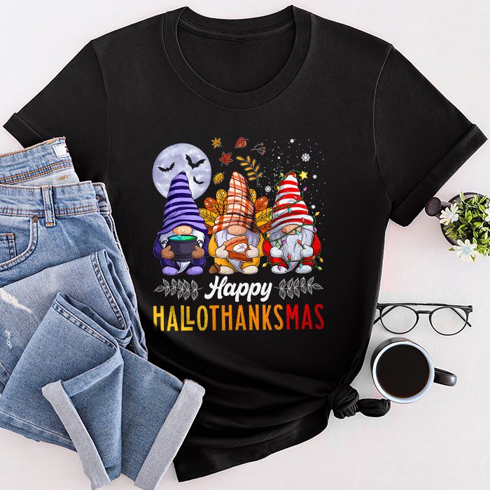 Happy Hallothanksmas Cute Gnomes Fall Halloween Women Girls T-Shirt