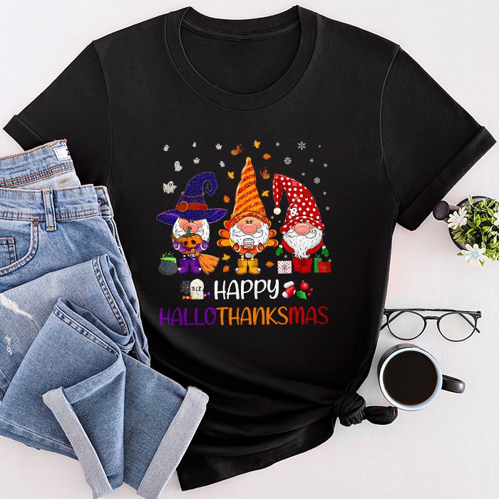 Happy Hallothanksmas Cute Gnomes Fall Halloween Women Girls T-Shirt