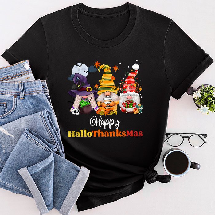 Happy Hallothanksmas Cute Gnomes Fall Halloween Women Girls T-Shirt