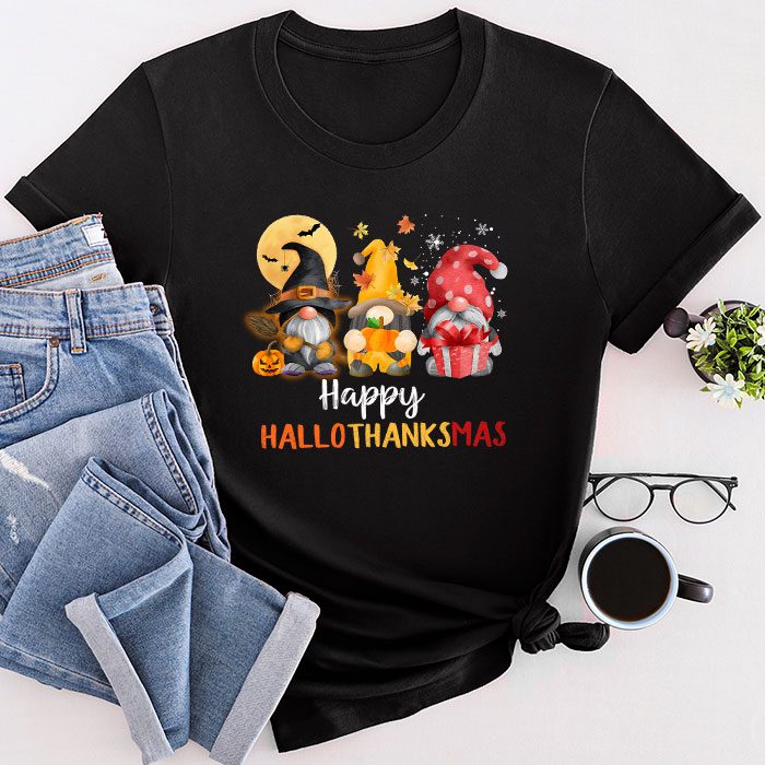 Happy Hallothanksmas Cute Gnomes Fall Halloween Women Girls T-Shirt