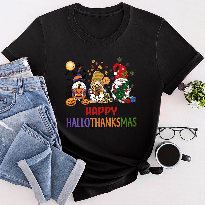 Happy Hallothanksmas Cute Gnomes Fall Halloween Women Girls T-Shirt