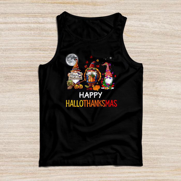 Happy Hallothanksmas Cute Gnomes Fall Halloween Women Girls Tank Top