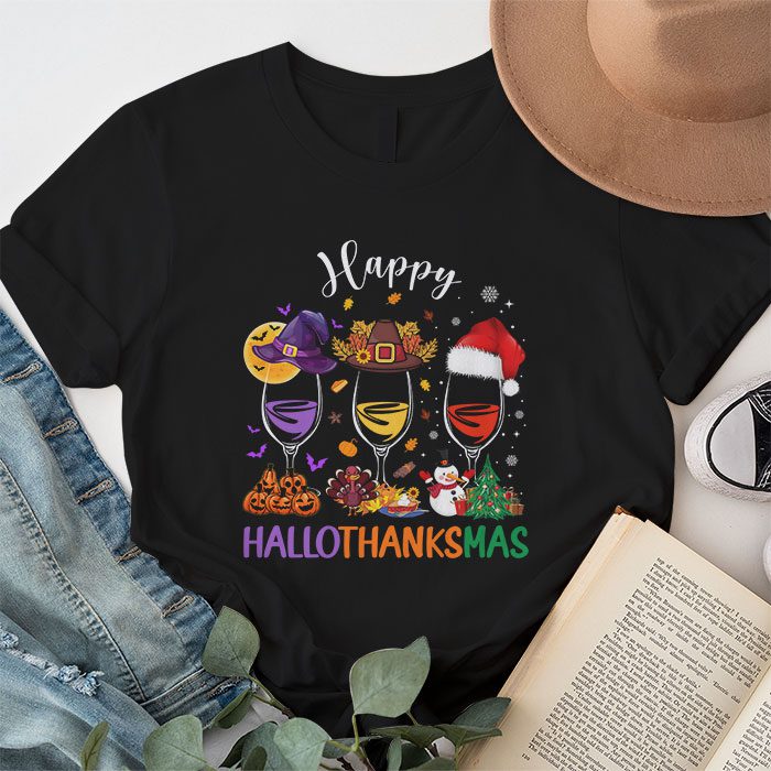 Happy-Hallothanksmas-Wine-Glasses-Witch-Santa-Hat-Pumpkin-T-Shirt-1 Happy Hallothanksmas Wine Glasses Witch Santa Hat Pumpkin T Shirt 1