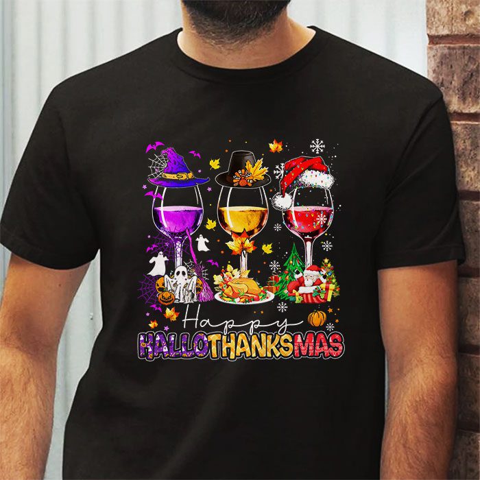 Happy-Hallothanksmas-Wine-Glasses-Witch-Santa-Hat-Pumpkin-T-Shirt-3 Happy Hallothanksmas Wine Glasses Witch Santa Hat Pumpkin T Shirt 3 4