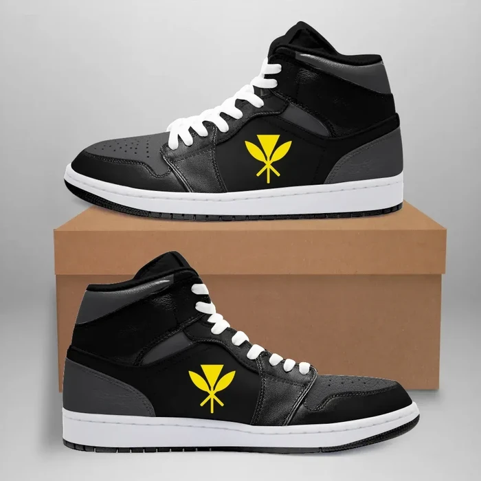(Hawaiian) Kanaka Maoli High Sneakers Air Jordan 1- Retro Mid Black Dark Grey JD1 Shoes