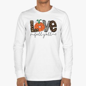 Hello Fall Pumpkin Love Fall YAll Leopard Peace Love Fall Longsleeve Tee 3