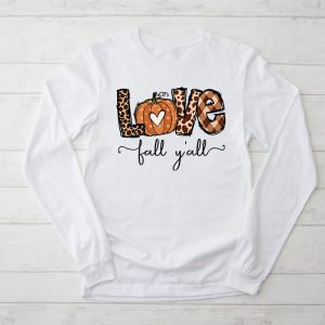 Funny Thanksgiving Shirts Hello Fall Pumpkin Love Fall Y’All Leopard Longsleeve Tee