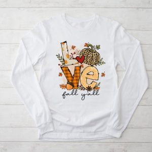 Funny Thanksgiving Shirts Hello Fall Pumpkin Love Fall Y’All Leopard Longsleeve Tee