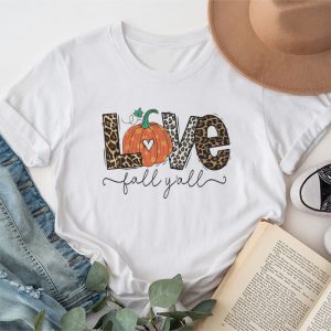 Hello Fall Pumpkin Love Fall Y'All Leopard Peace Love Fall T-Shirt