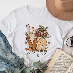 Hello Fall Pumpkin Love Fall Y'All Leopard Peace Love Fall T-Shirt