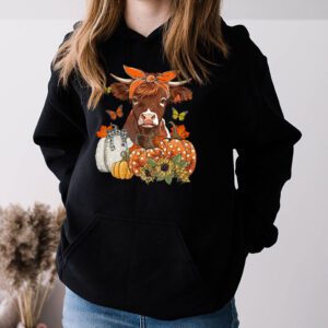 Highland Cow Fall And Leaves Pumpkins Autumn Thanksgiving Hoodie 3 4