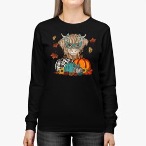 Highland Cow Fall And Leaves Pumpkins Autumn Thanksgiving Longsleeve Tee 3 1