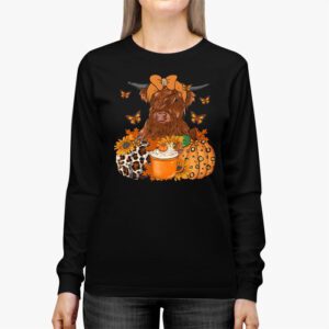 Highland Cow Fall And Leaves Pumpkins Autumn Thanksgiving Longsleeve Tee 3 2