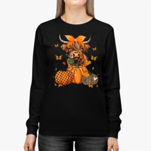 Highland Cow Fall And Leaves Pumpkins Autumn Thanksgiving Longsleeve Tee 3 3