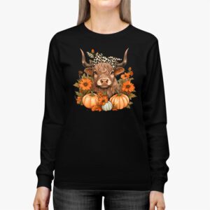 Highland Cow Fall And Leaves Pumpkins Autumn Thanksgiving Longsleeve Tee 3