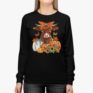 Highland Cow Fall And Leaves Pumpkins Autumn Thanksgiving Longsleeve Tee 3 4