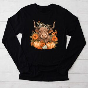 Thanksgiving Shirt Ideas Highland Cow Fall And Leaves Pumpkins Autumn Special Longsleeve Tee