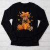 Highland Cow Fall And Leaves Pumpkins Autumn Thanksgiving Longsleeve Tee