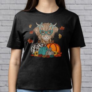 Highland Cow Fall And Leaves Pumpkins Autumn Thanksgiving T Shirt 2 1