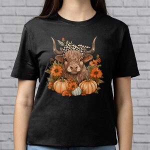 Highland Cow Fall And Leaves Pumpkins Autumn Thanksgiving T Shirt 2