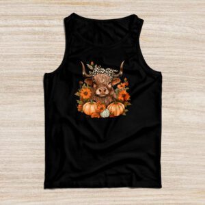 Highland Cow Fall And Leaves Pumpkins Autumn Thanksgiving Tank Top