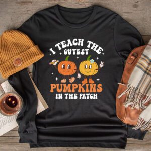 I Teach The Cutest Pumpkins In The Patch Retro Teacher Fall Longsleeve Tee