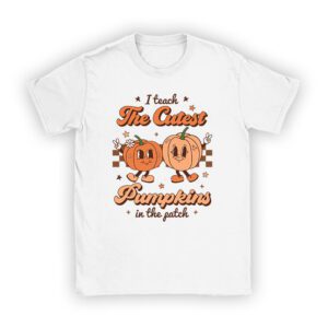 Halloween Teacher Shirts I Teach The Cutest Pumpkins In The Patch Retro Teacher Fall T-Shirt