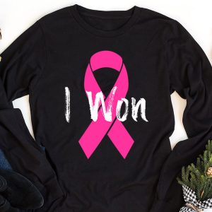 I Won Breast Cancer Awareness Support Pink Ribbon Survivor Longsleeve Tee 1 3