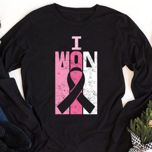 I Won Breast Cancer Awareness Support Pink Ribbon Survivor Longsleeve Tee 1