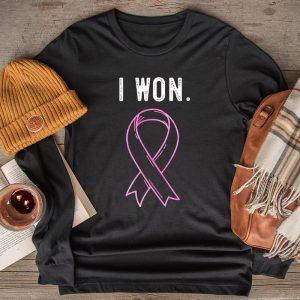 I Won Breast Cancer Awareness Support Pink Ribbon Survivor Longsleeve Tee 2 2