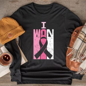 I Won Breast Cancer Awareness Support Pink Ribbon Survivor Longsleeve Tee 2