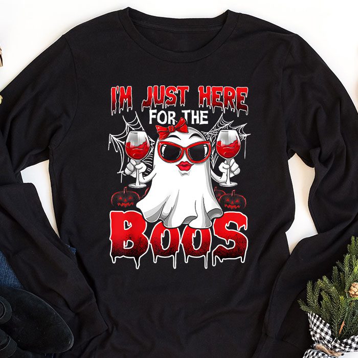 Im Just Here For The Boos Halloween Women Ghost Cute Funny Longsleeve Tee 1 1