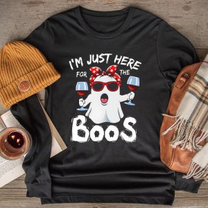 Im Just Here For The Boos Halloween Women Ghost Cute Funny Longsleeve Tee 2