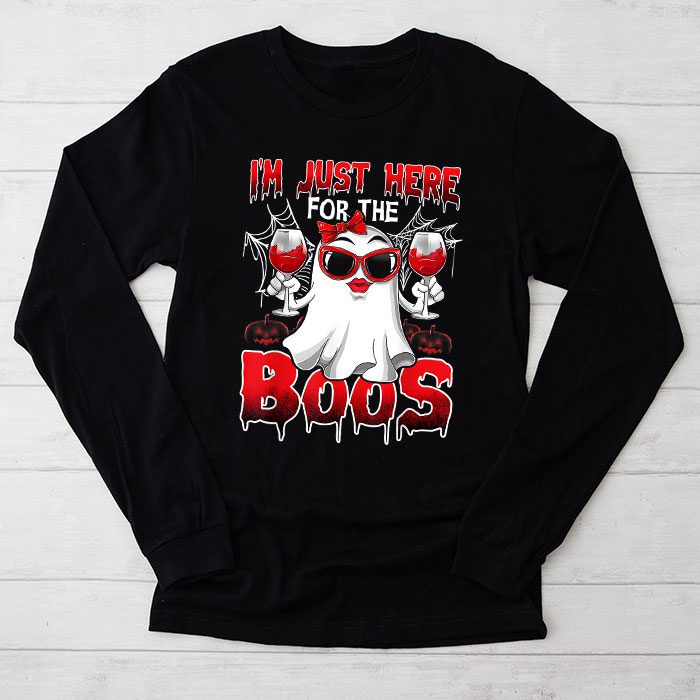I'm Just Here For The Boos Halloween Women Ghost Cute Funny Longsleeve Tee