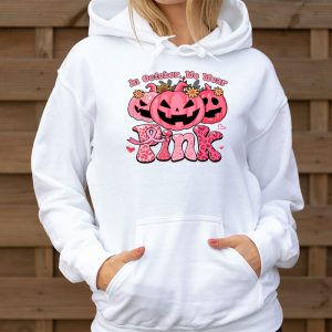 In October We Wear Pink Breast Cancer Pumpkin Halloween Hoodie 3 2