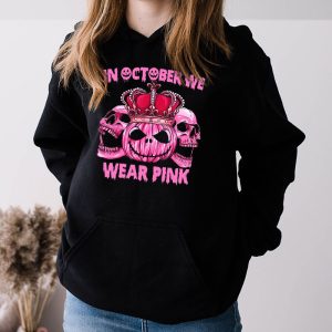 In October We Wear Pink Breast Cancer Pumpkin Halloween Hoodie 3