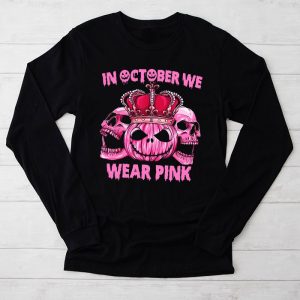 Breast Cancer Awareness Day In October We Wear Pink Pumpkin Halloween Special Longsleeve Tee