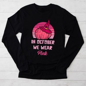 In October We Wear Pink Breast Cancer Pumpkin Halloween Longsleeve Tee