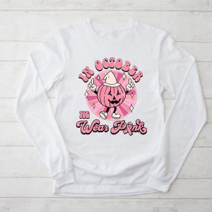 In October We Wear Pink Groovy Breast Cancer Shirt for Women Longsleeve Tee 2 7