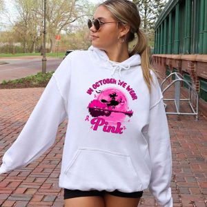 In October We Wear Pink Ribbon Witch Halloween Breast Cancer Hoodie 2 2