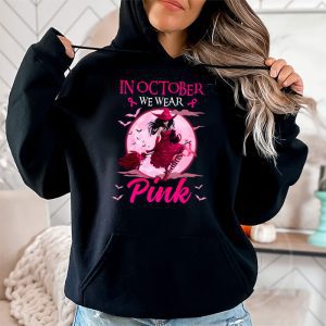 In October We Wear Pink Ribbon Witch Halloween Breast Cancer Hoodie 2 4