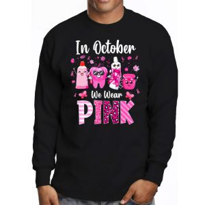 In October we Wear Pink Breast Cancer Leopard Dentist Dental Longsleeve Tee 3