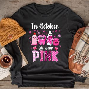 In October we Wear Pink Breast Cancer Leopard Dentist Dental Longsleeve Tee
