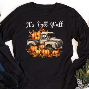 Its Fall Yall Pumpkin Truck Autumn Tree Hello Fall Longsleeve Tee 1