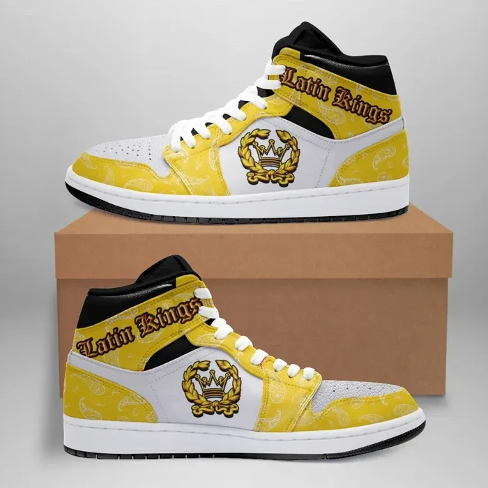 Latin Kings Gang High Sneakers Air Jordan 1 - Yellow Bandana Pattern JD1 Shoes